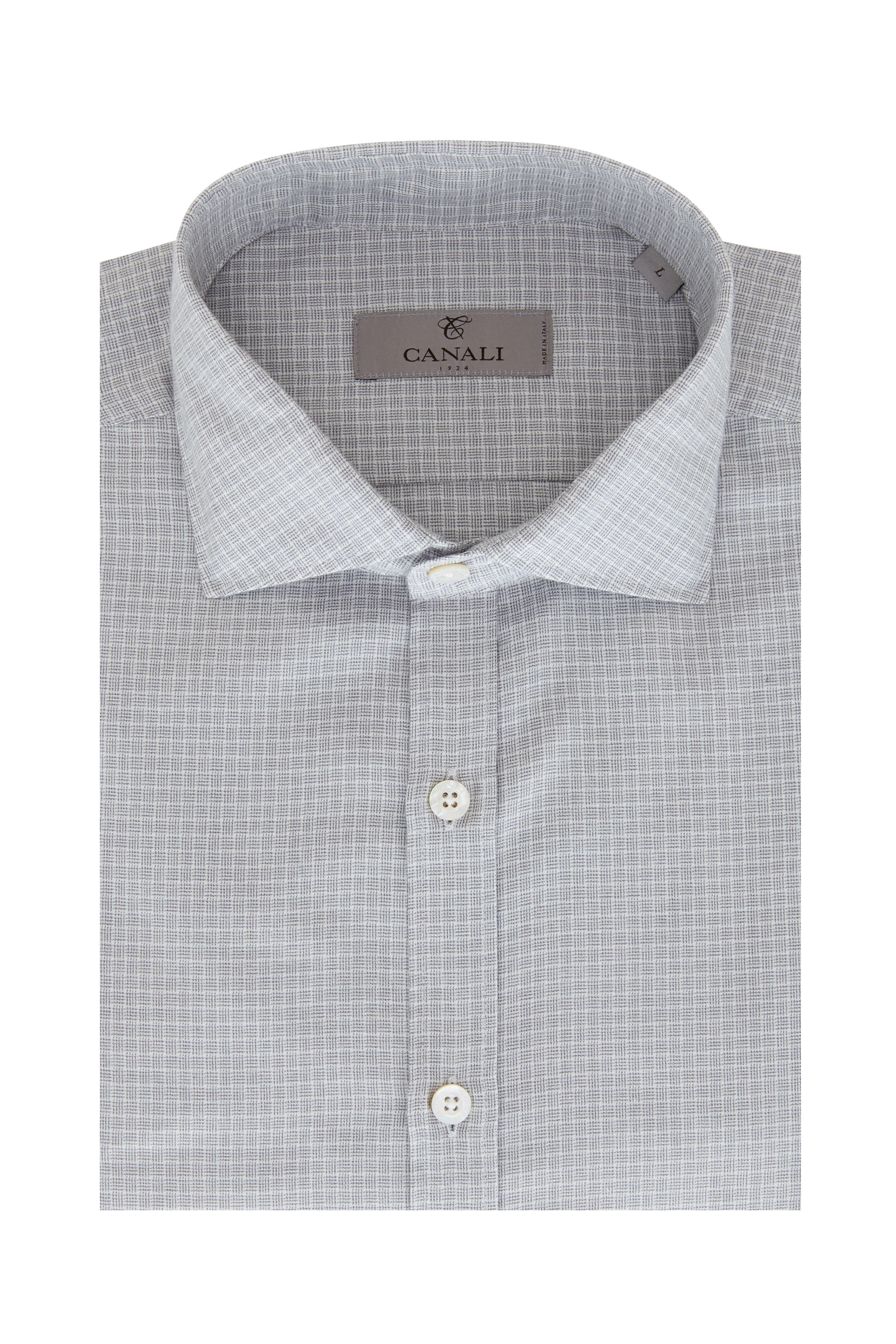 Canali - Light Gray Basket-Weave Print Sport Shirt