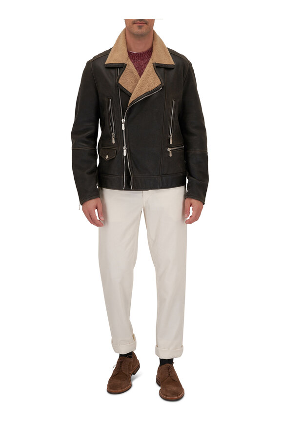 Brunello Cucinelli - Black Leather Shearling Moto Jacket