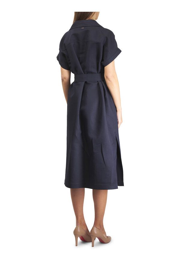 Agnona Navy Cotton, Linen & Silk Twill Midi Tie Dress - view 4