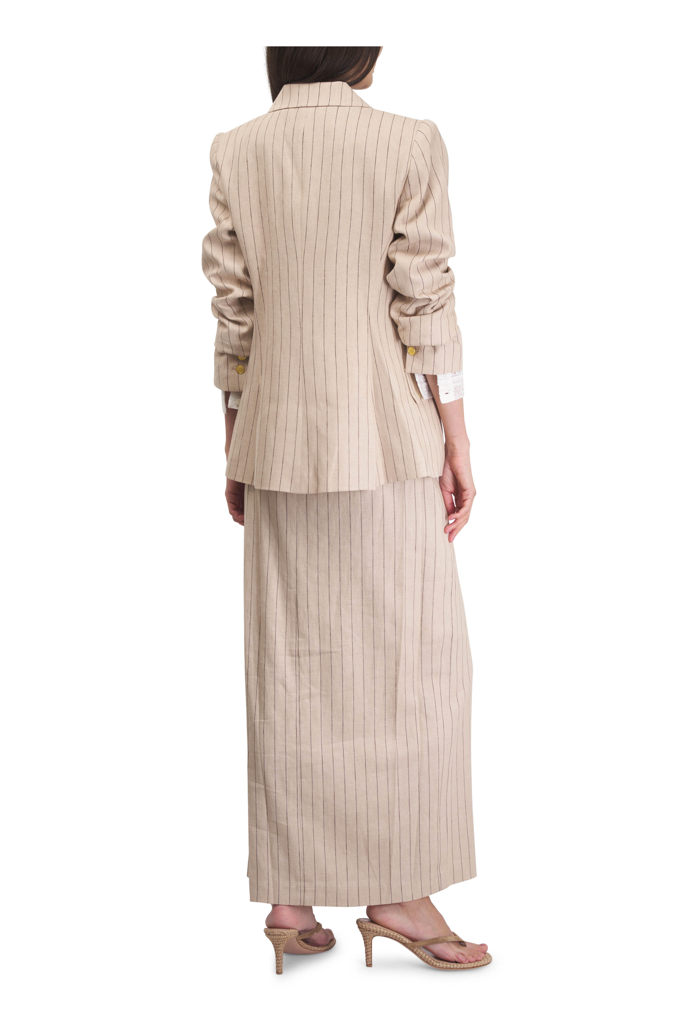 L'Agence - Maceline Tan & Brown Pinstripe Maxi Skirt