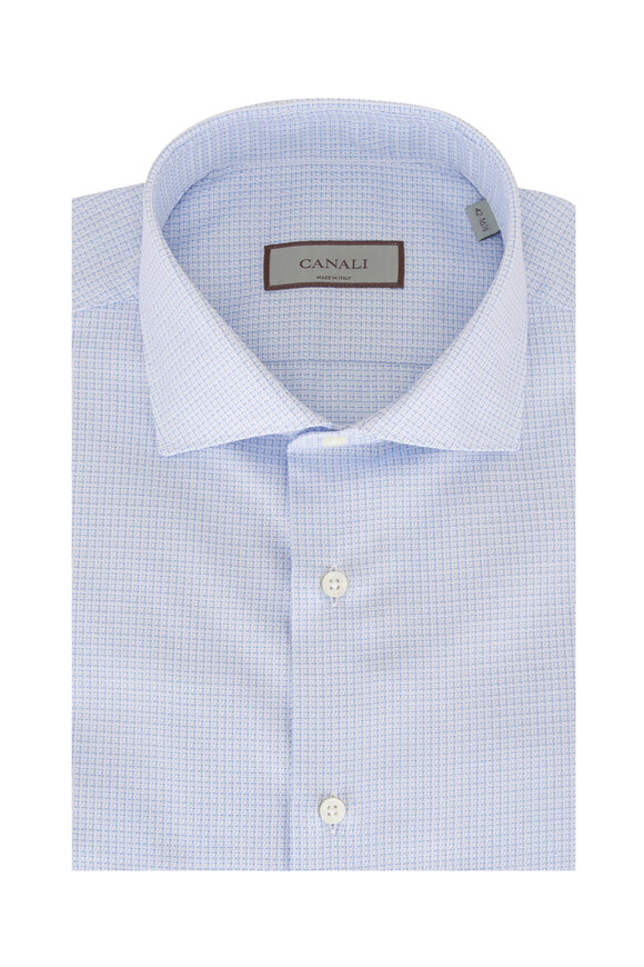 Canali Light Blue Pattern Cotton Dress Shirt