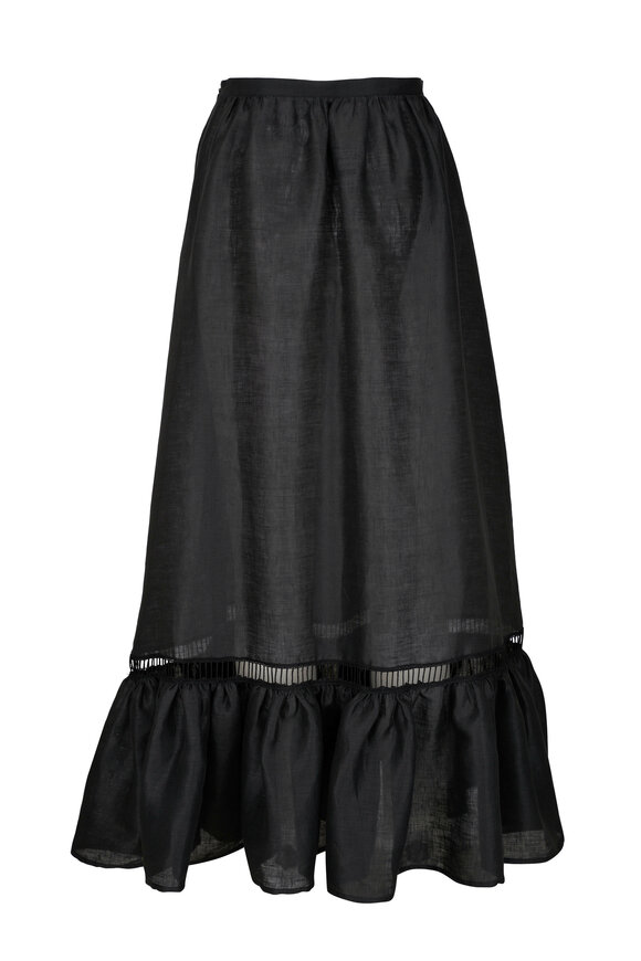 Kiton - Black Linen Maxi Skirt 