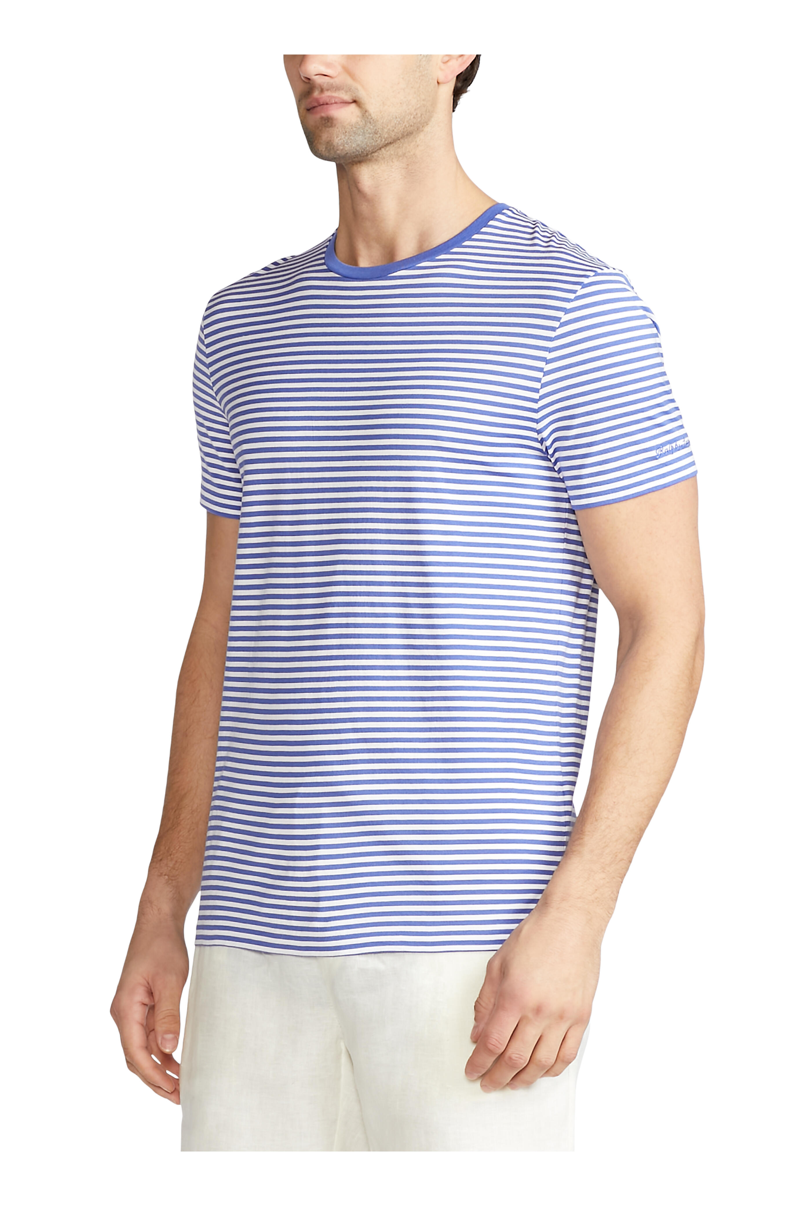 Ralph Lauren Purple Label - Copen & White Striped Lisle Crewneck T-Shirt