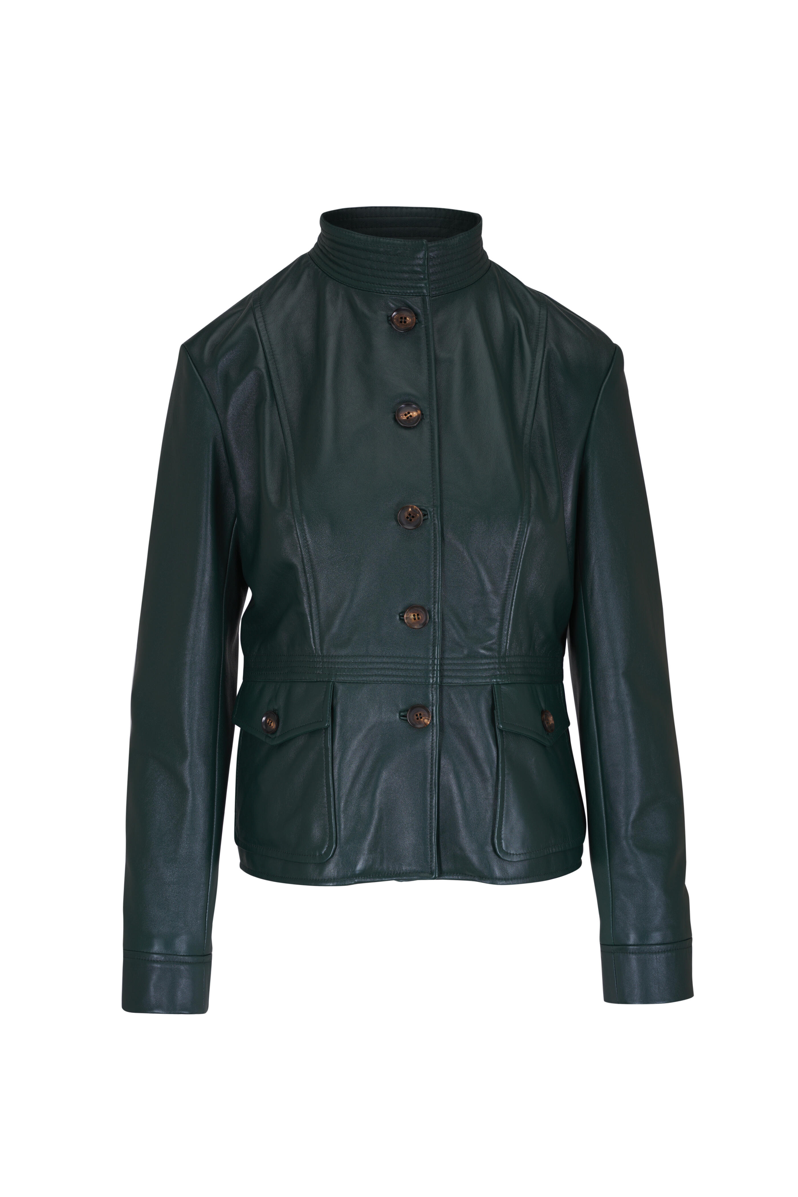 ジャケット Kiton D59674K0920F02007 Coats Leather jacket Kiton - Green Leather Front Button Jacket | Mitchell Stores