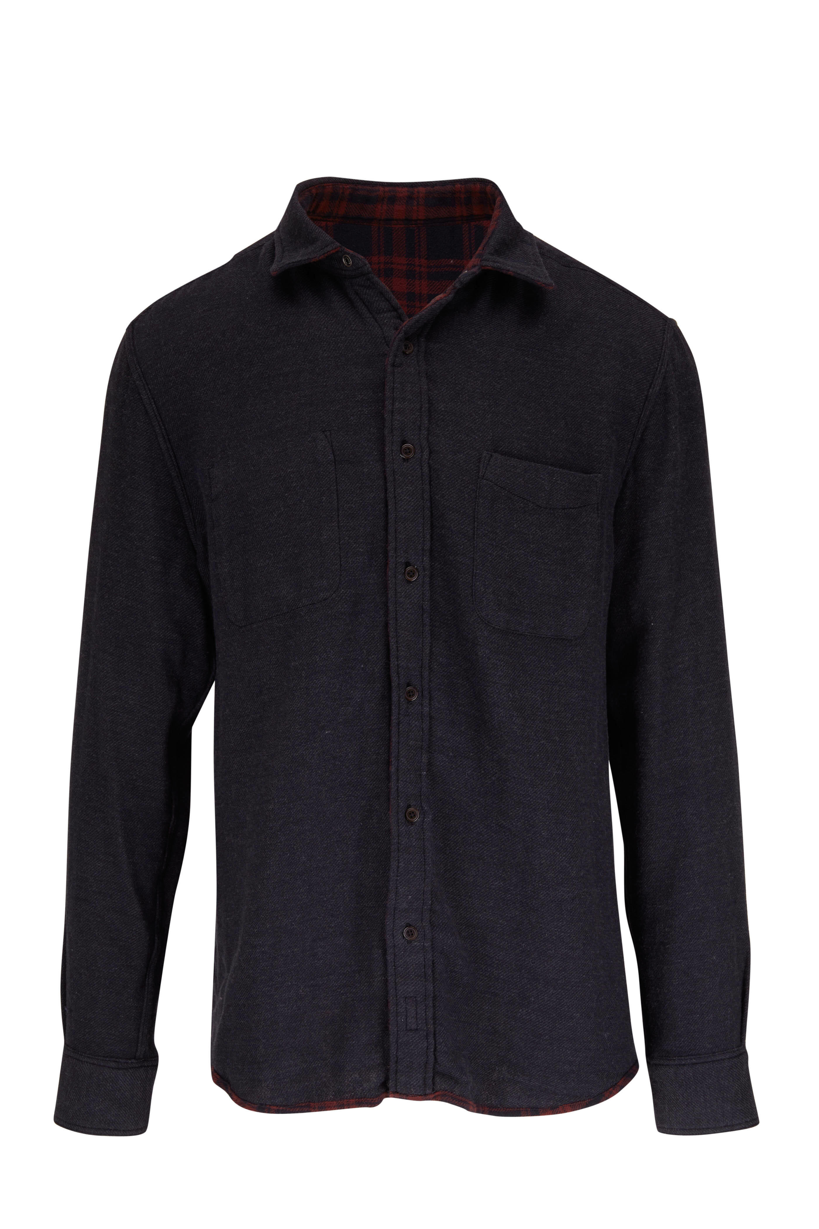 Faherty Brand Navy & Burgundy Rawlins Plaid Reversible Shirt