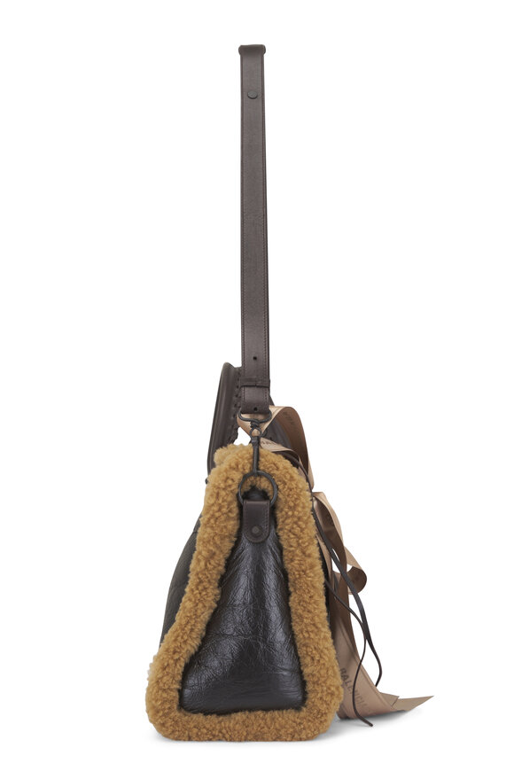 Balenciaga Medium Le City Brown Leather Shearling Tote - view 4