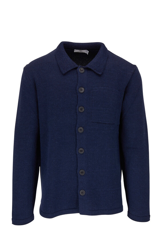 Inis Meain Knitting Co. - Navy Wool, Alpaca & Silk Front Button Cardigan