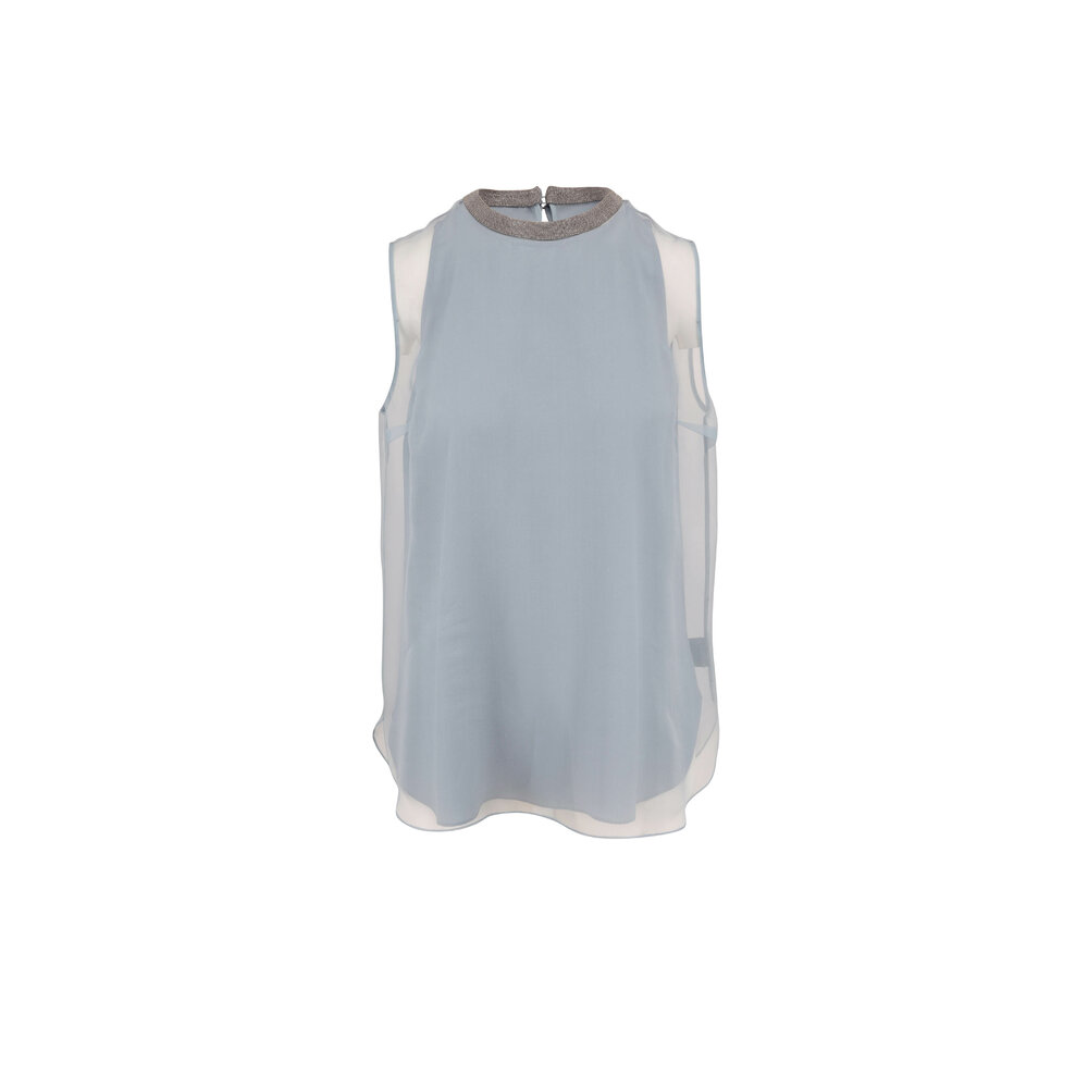 BRUNELLO CUCINELLI - Brunello Cucinelli シルクドレープトップス Brunello Cucinelli - Light Blue Crispy Silk Double Layer