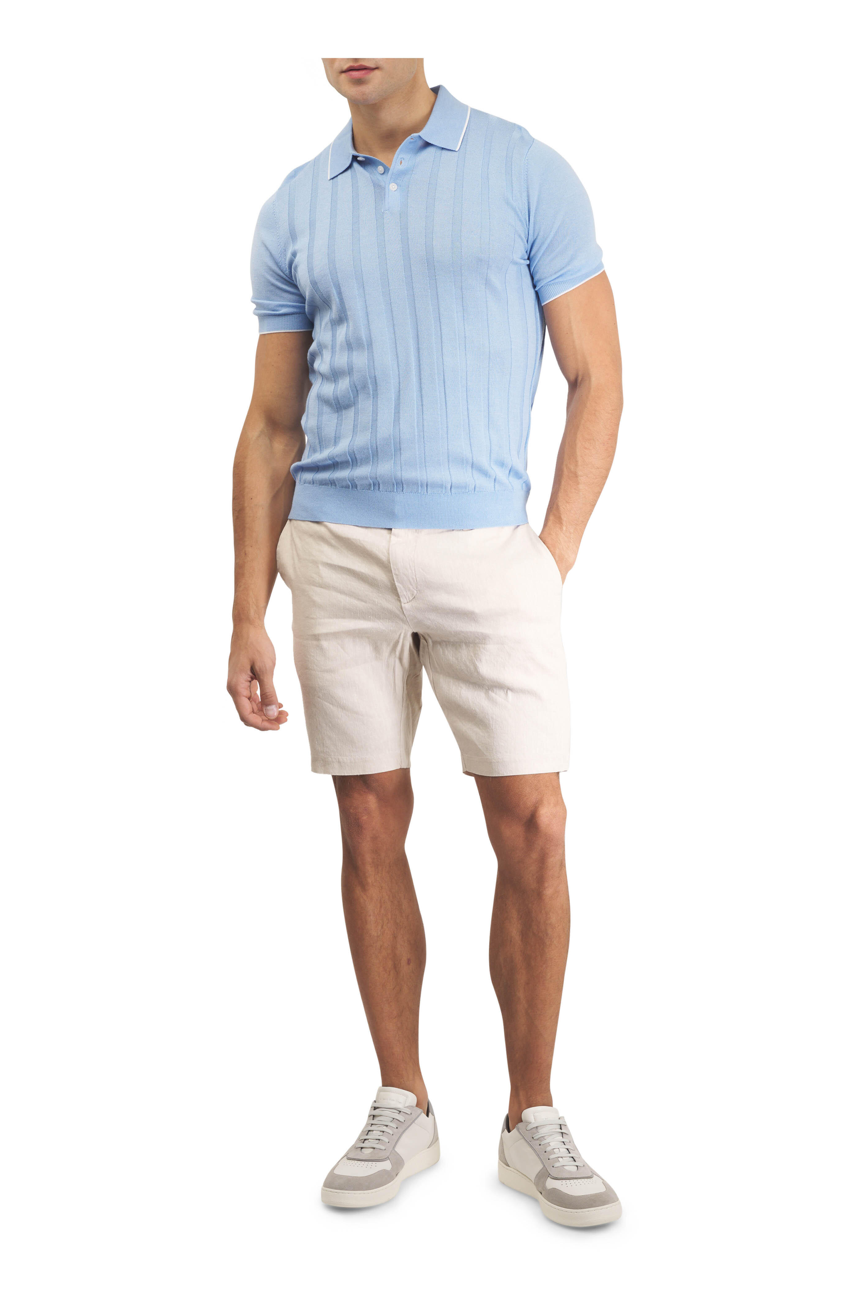 Patrick Assaraf - Drop Needle Tipped Sky Blue Wool Polo