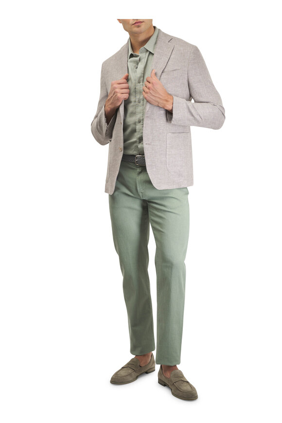 Vince Matcha Linen Button Up Shirt - view 2