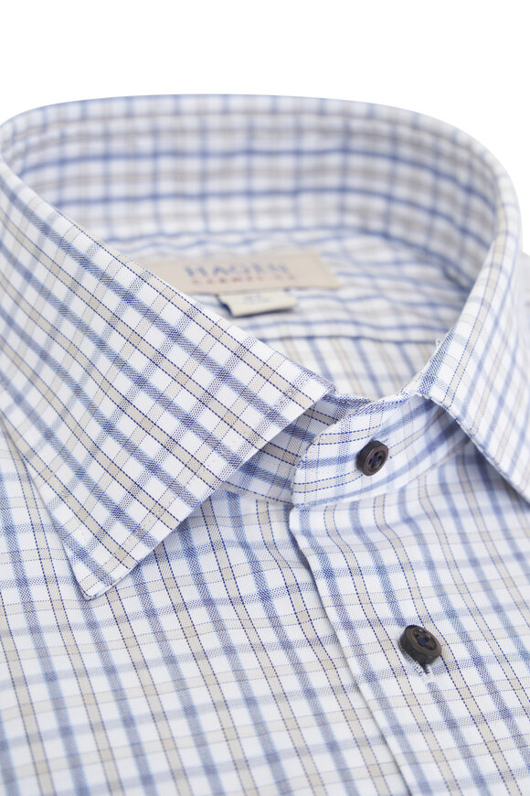 Hagen Shirts - Tan Tattersall Plaid Cotton Dress Shirt