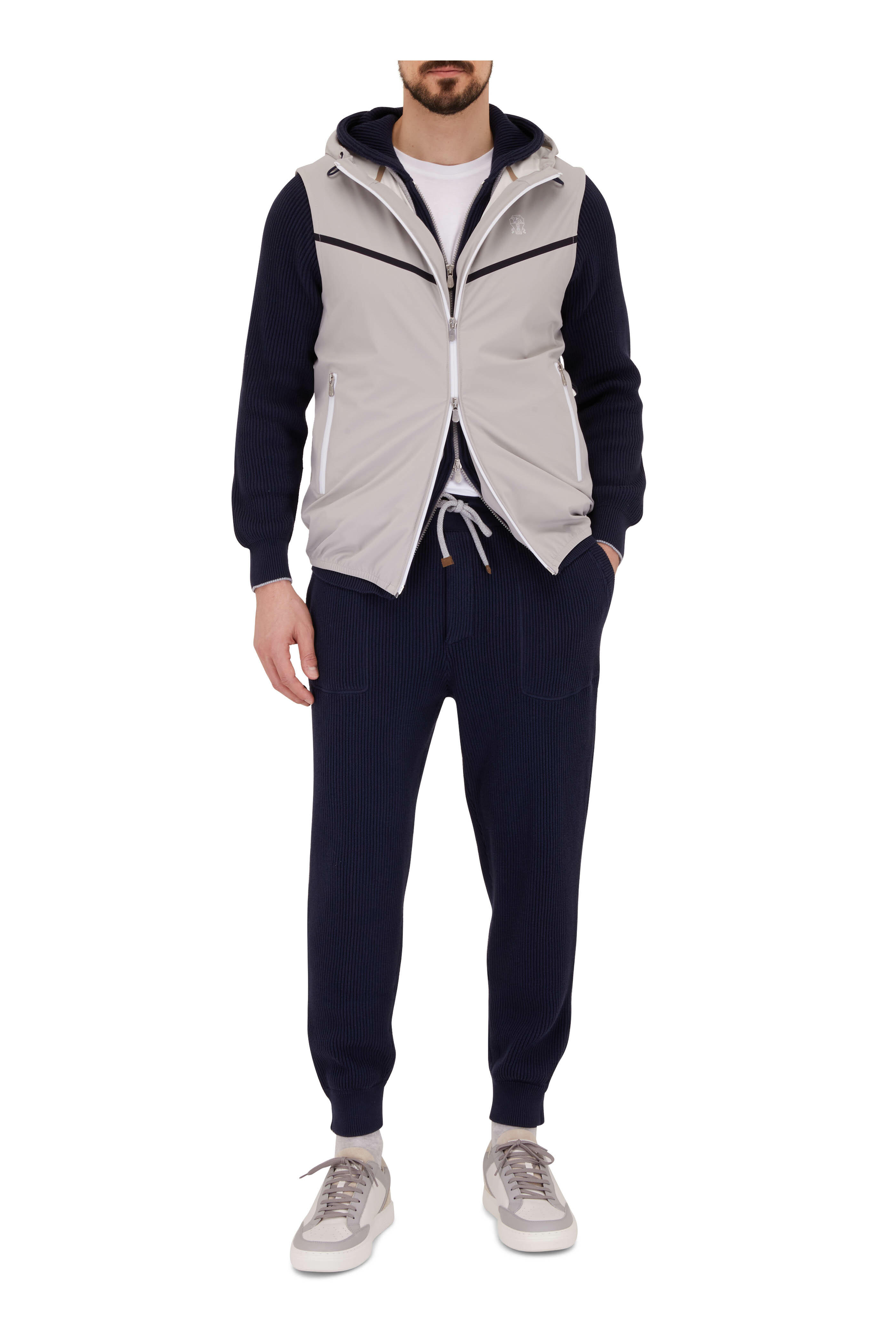 BRUNELLO CUCINELLI☆ジップパーカー☆ Brunello Cucinelli - Navy Cotton Ribbed Front Zip Hoodie