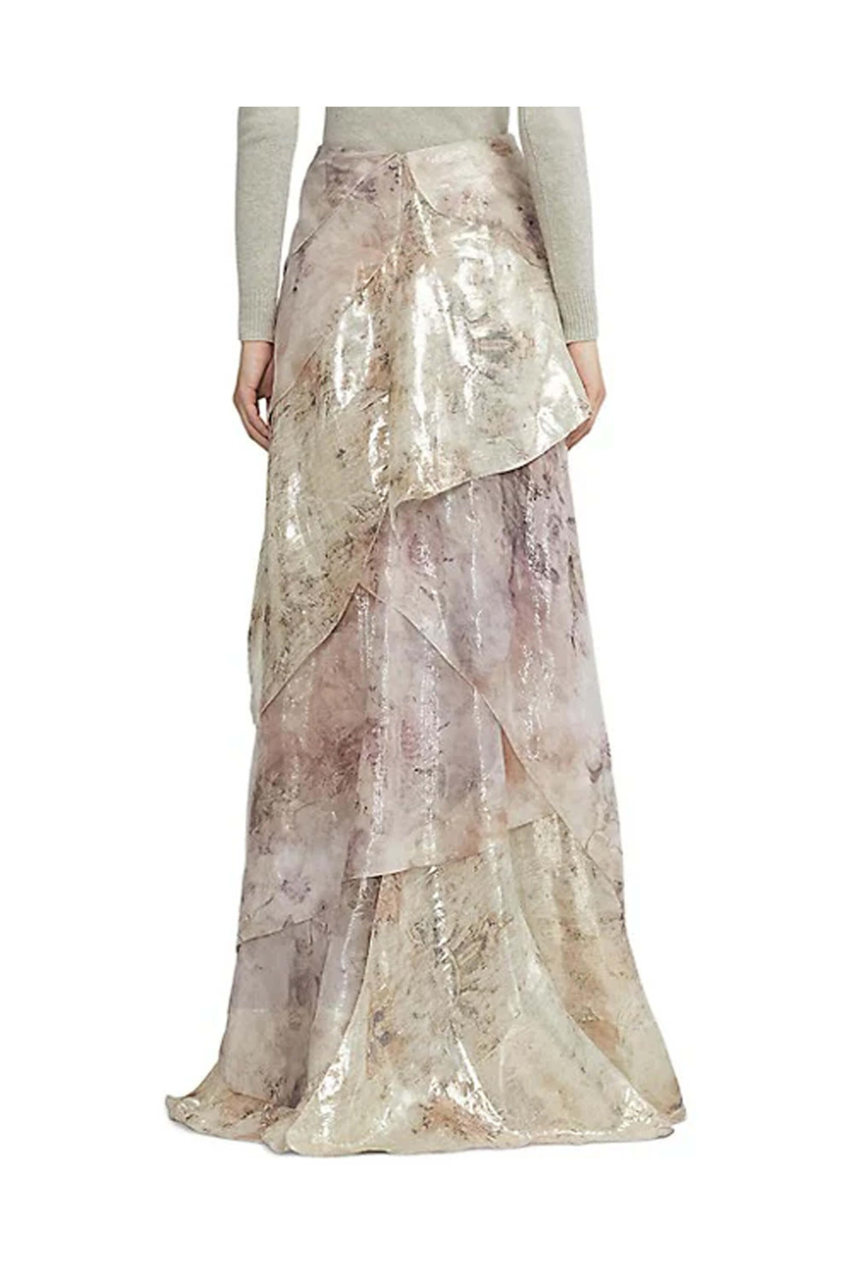 Ralph Lauren - Blush Metallic Birgita Tiered Maxi Skirt