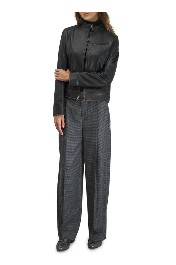 Vince - Gray Microcheck High Rise Wide Leg Pant