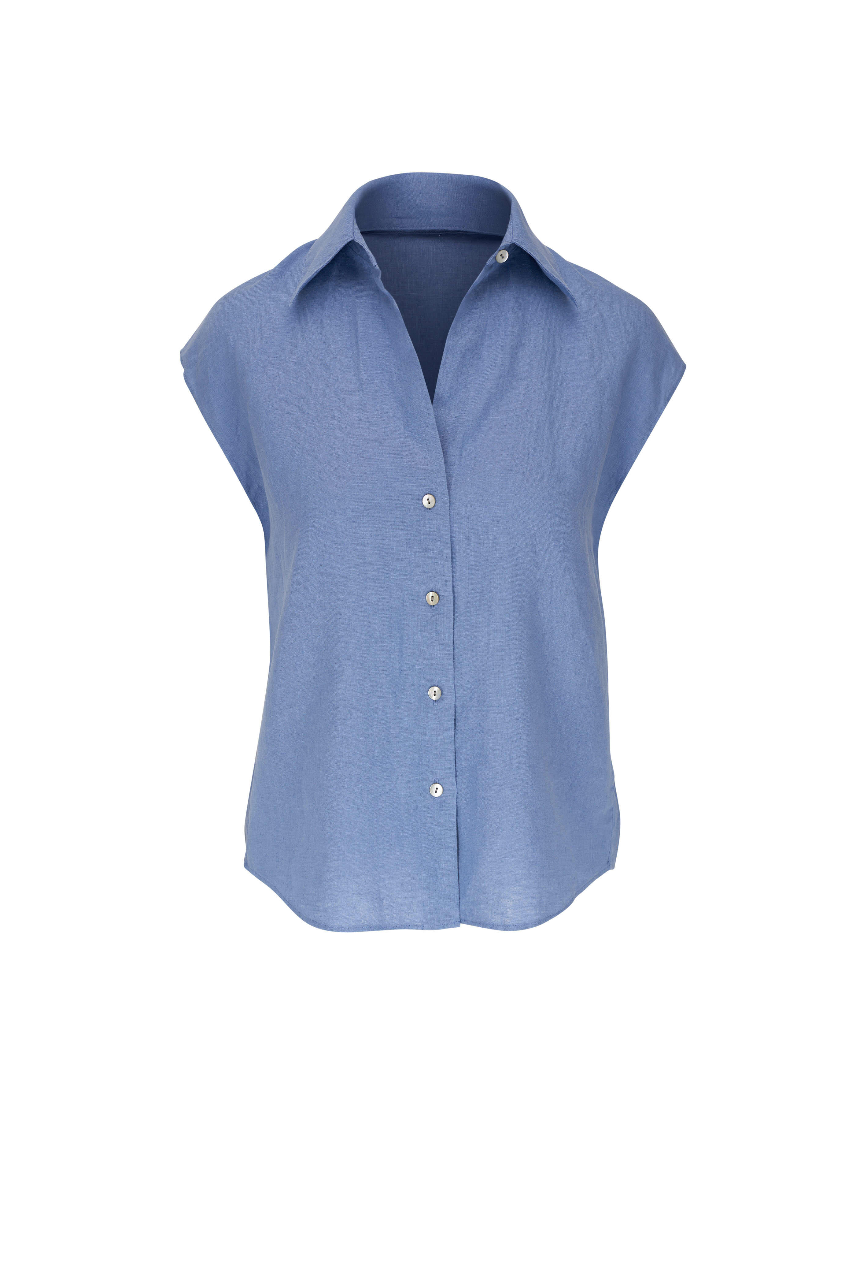 Tシャツ・カットソー VINCE Women Tops V968412709 403CBL blue Vince - Blue Linen Cap Sleeve Button Down Blouse