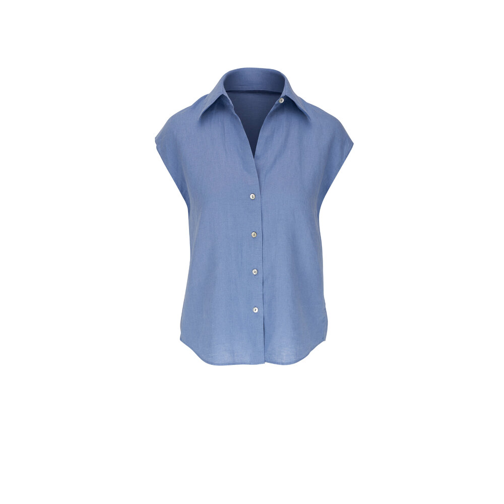 ヴィンス Vince Cap Sleeve Button Down Blouse レディース シャツ トップス Coastal Blue uploading-1392295.JPG