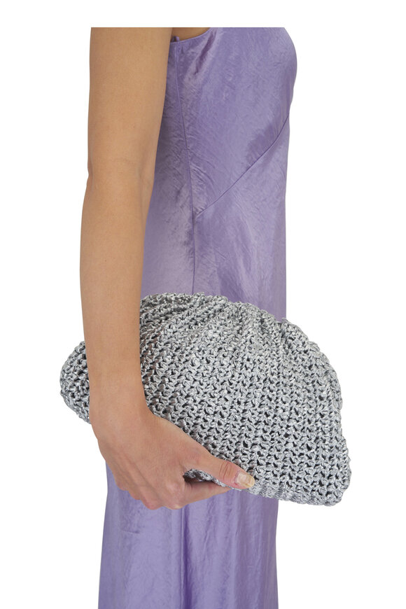 Maria La Rosa - Game Glow Metallic Silver Crochet Clutch