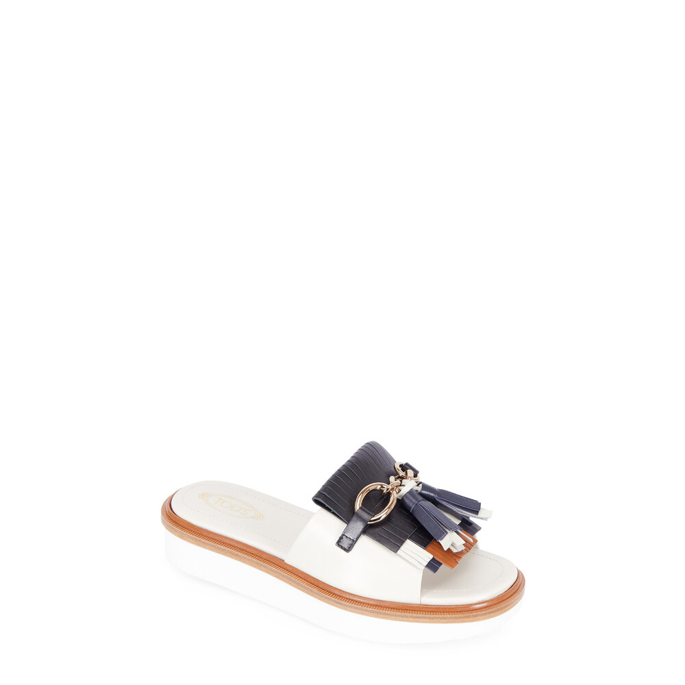 Tod's - Ivory Fringed Tassel Platform Slide, 40mm