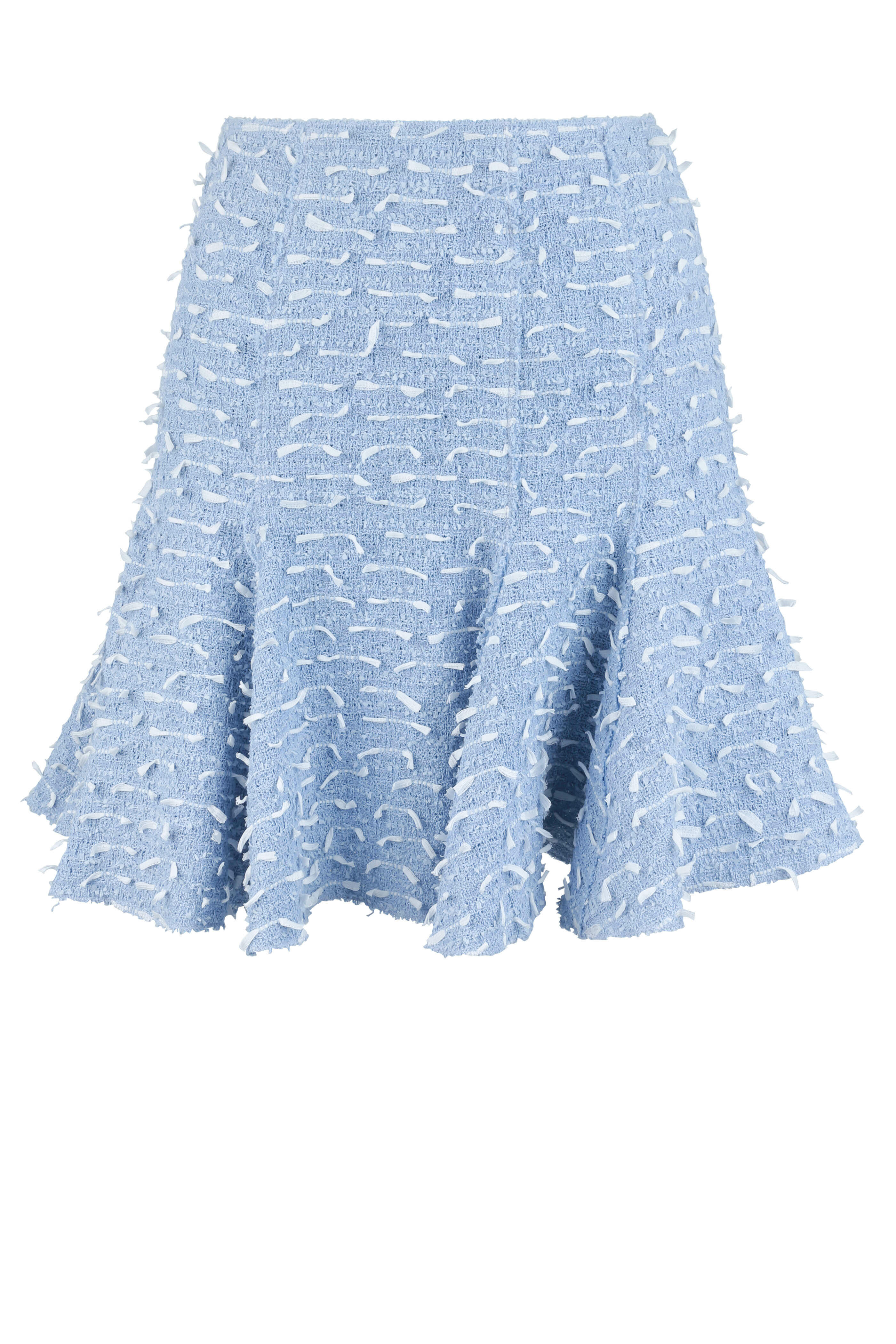 Oscar de la Renta - Light Blue & White Tweed Fringe Skirt