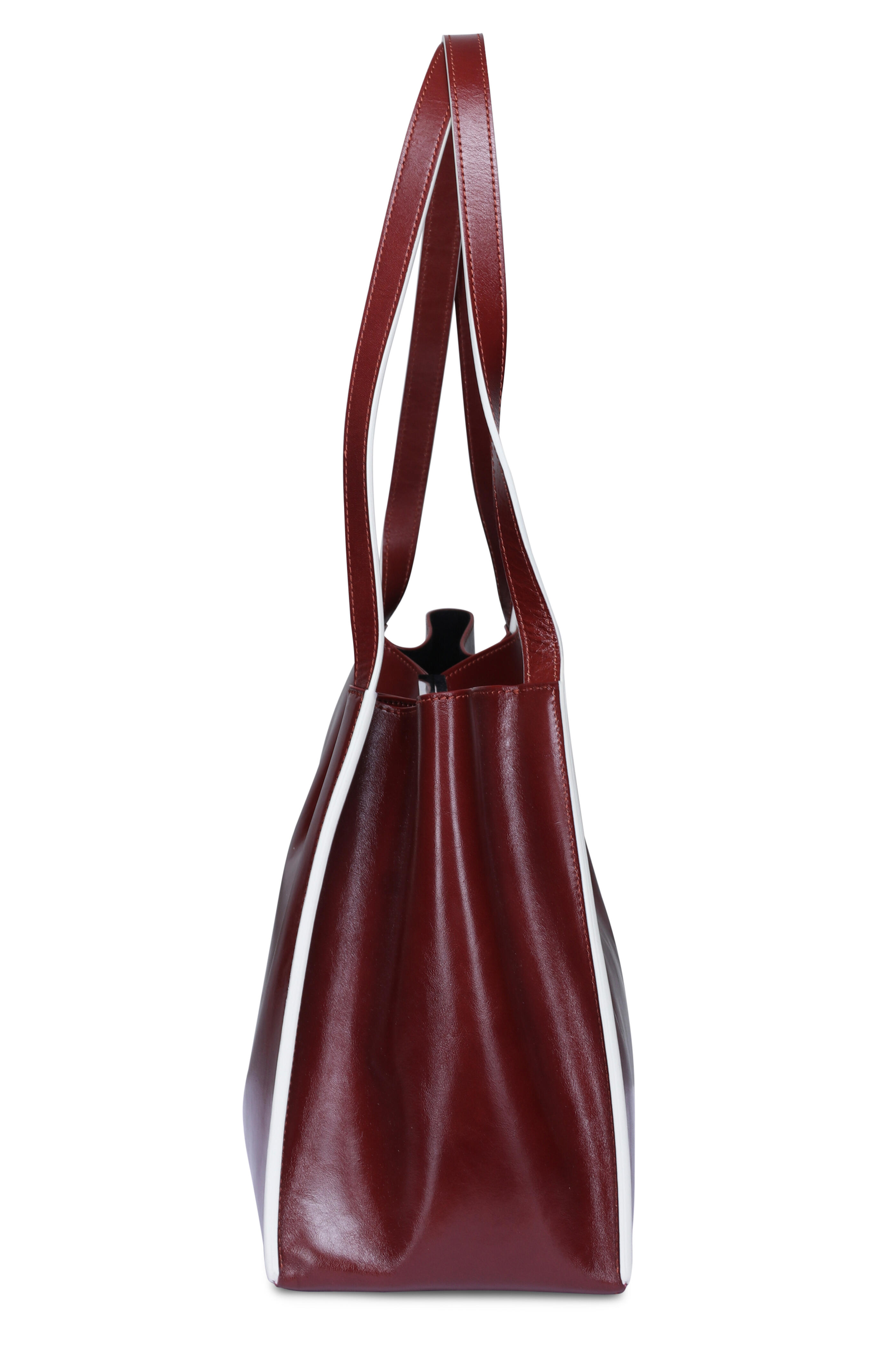 Marni - Small Cresta Leather Tote in Wild Cherry Brown