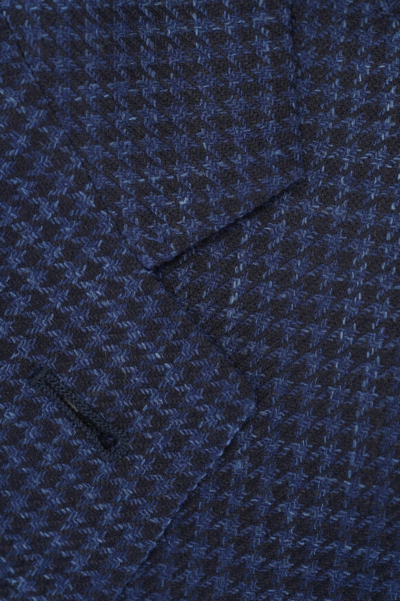 Canali - Kei Navy Houndstooth Wool. Silk & Linen Sportcoat 