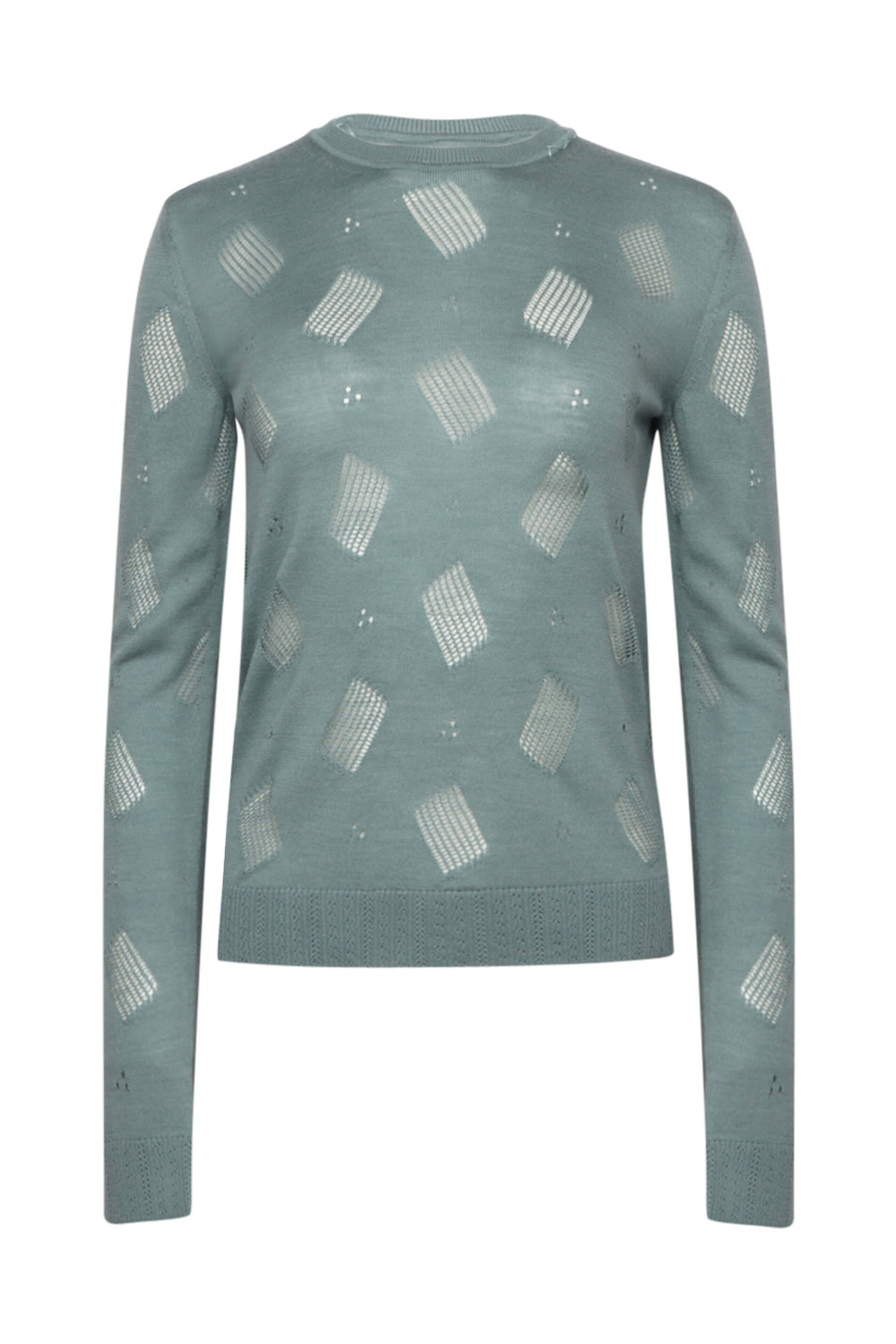 Marni - Gray Blue Crewneck Perforated Sweater