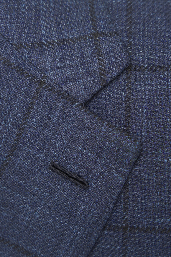 Brioni - Navy Plaid Wool, Silk & Linen Sportcoat