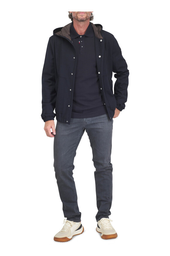 Moncler Navy Blue Long Sleeve Cotton Polo - view 2