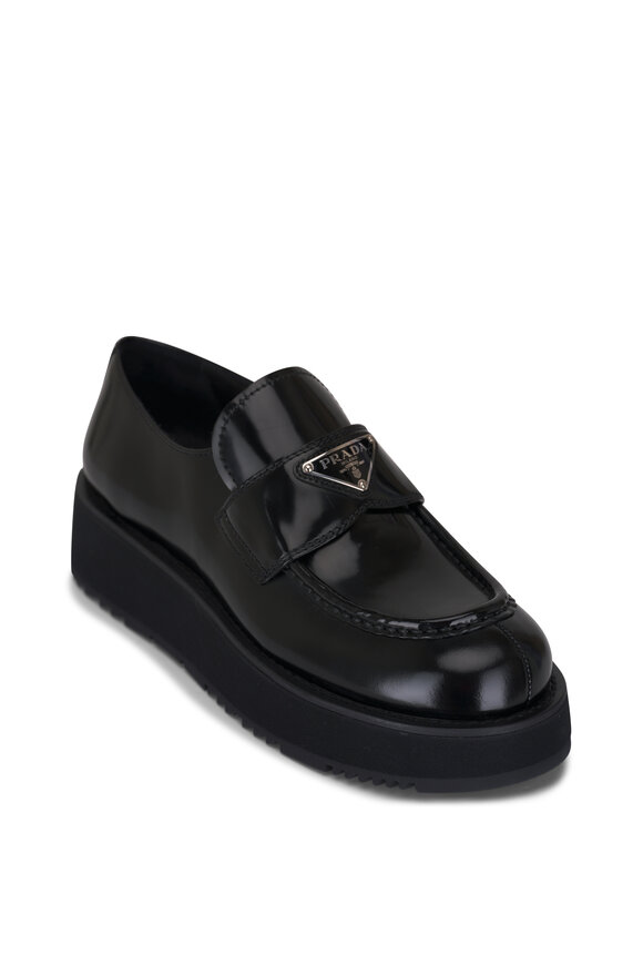 Prada Black Leather Flatform Loafer 