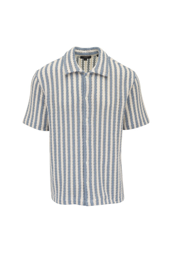 Vince Blue & Cream Uniform Playa Stripe Knit Shirt