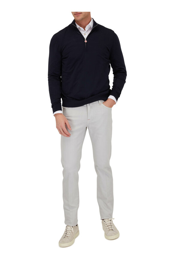 Kiton - Navy Wool Quarter Zip Pullover