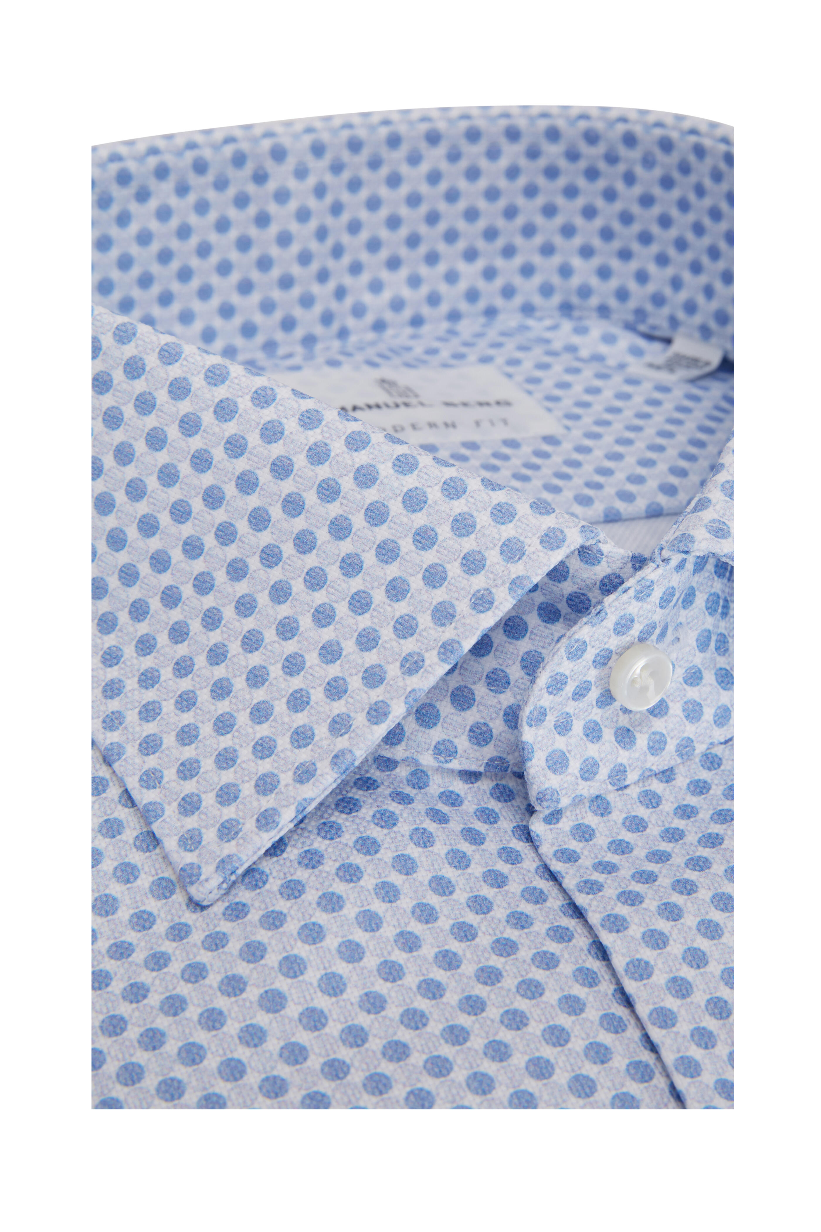 Emanuel Berg - Light Blue Dot Modern Fit Sport Shirt