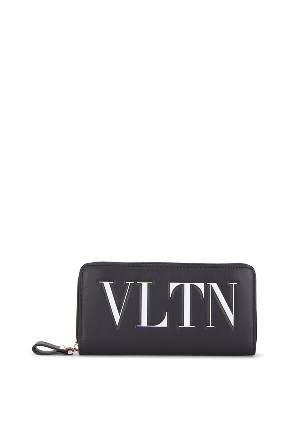 Valentino Garavani VLTN Black & White Leather Zip Around Wallet