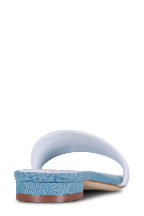 Manolo Blahnik Kenitra Blue & White Stripe Linen Flat Mule - view 4