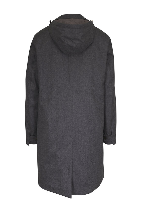 Canali Dark Gray Wool Long Hooded Rain Coat - view 4