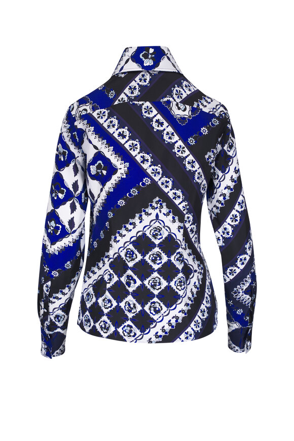 Pucci - Blue Multi Festa Print Silk Twill Shirt