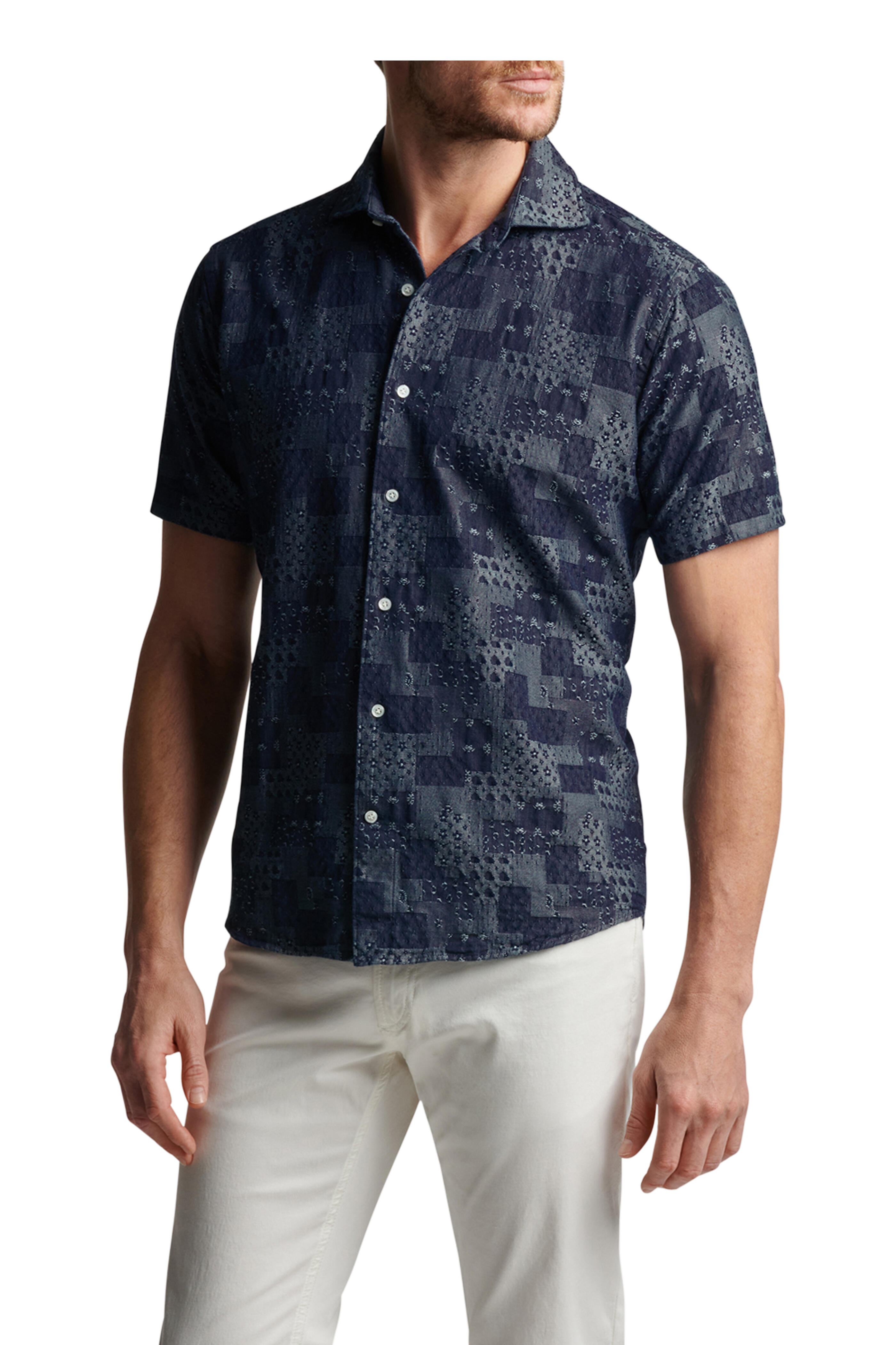 Peter Millar - Indigo Printed Cotton Short Sleeve Sport Shirt