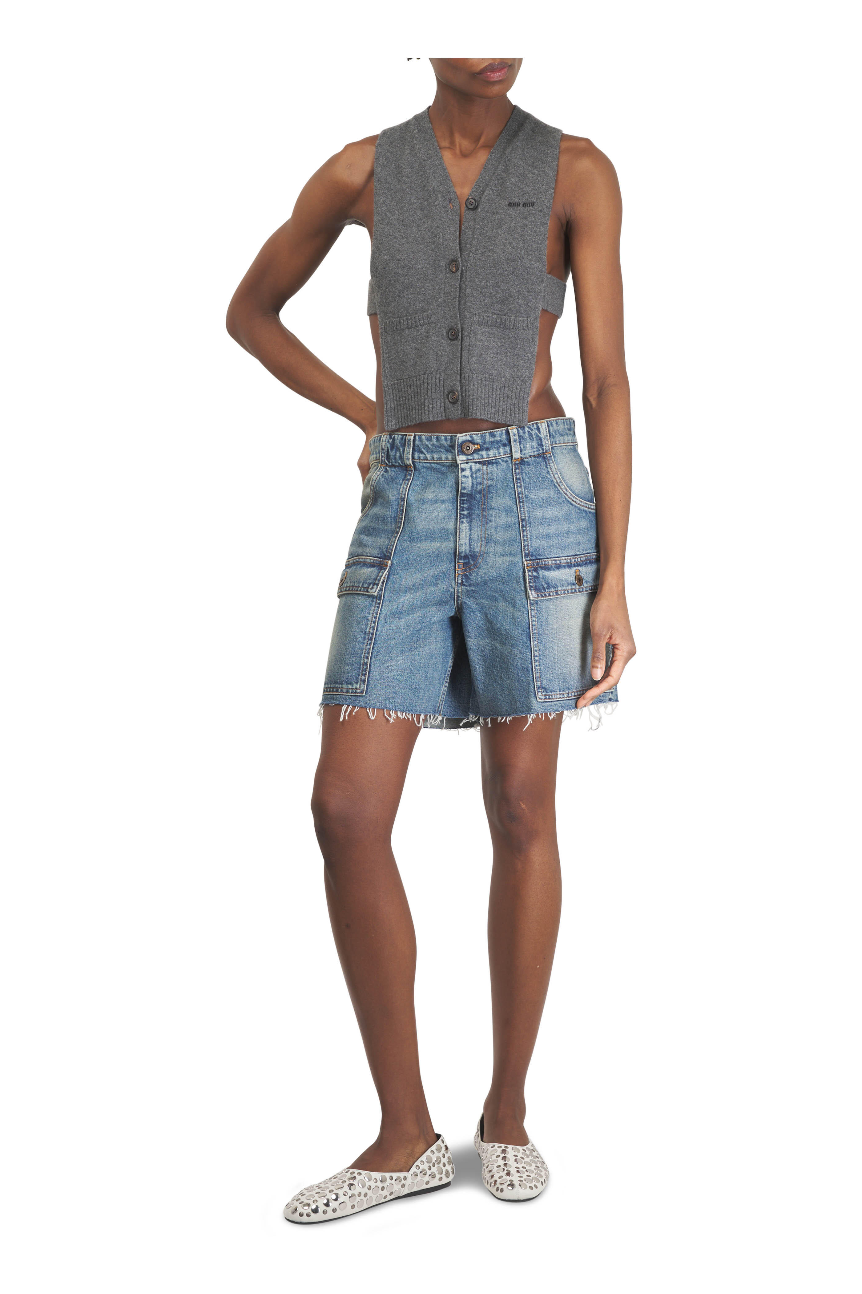 Miu Miu - Sky Blue Denim Bermuda Shorts