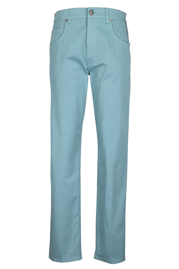 Cesare Attolini Teal Cotton Stretch Five Pocket Pant