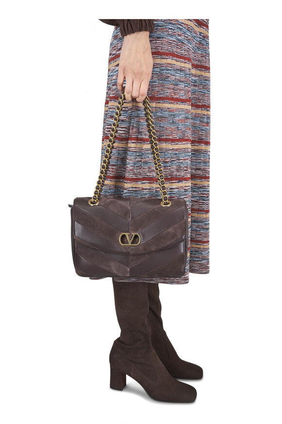 Valentino Garavani Medium Brown Djuna Patchwork Sholder Bag - view 2