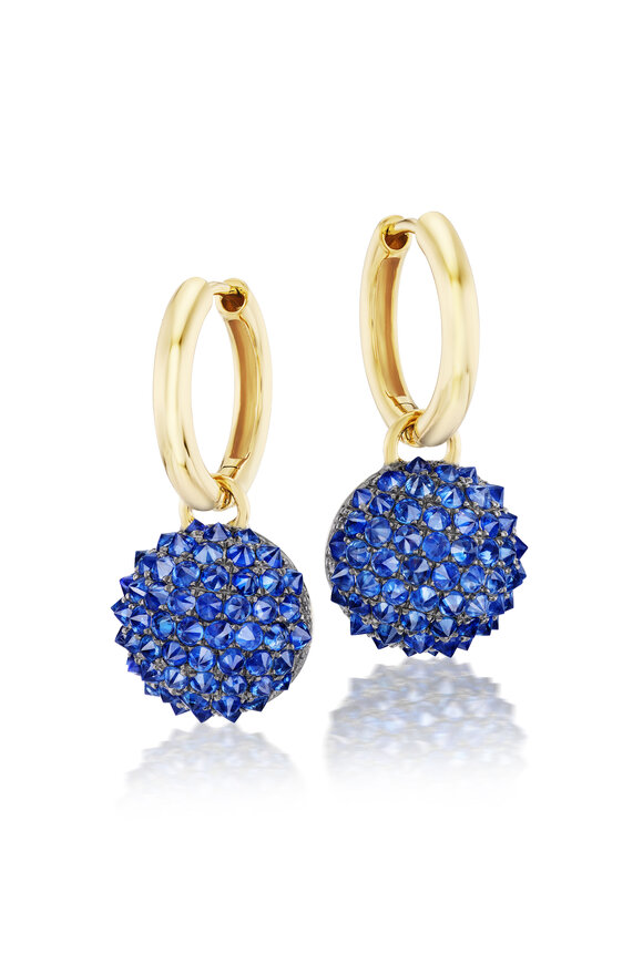 Nam Cho 18k Yellow Gold Blue Sapphire Detachable Ball Hoop - view 1