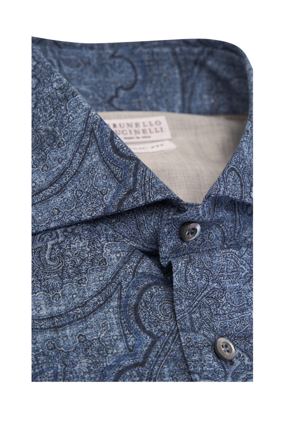 Brunello Cucinelli - Paisley Blue Cotton Sport Shirt