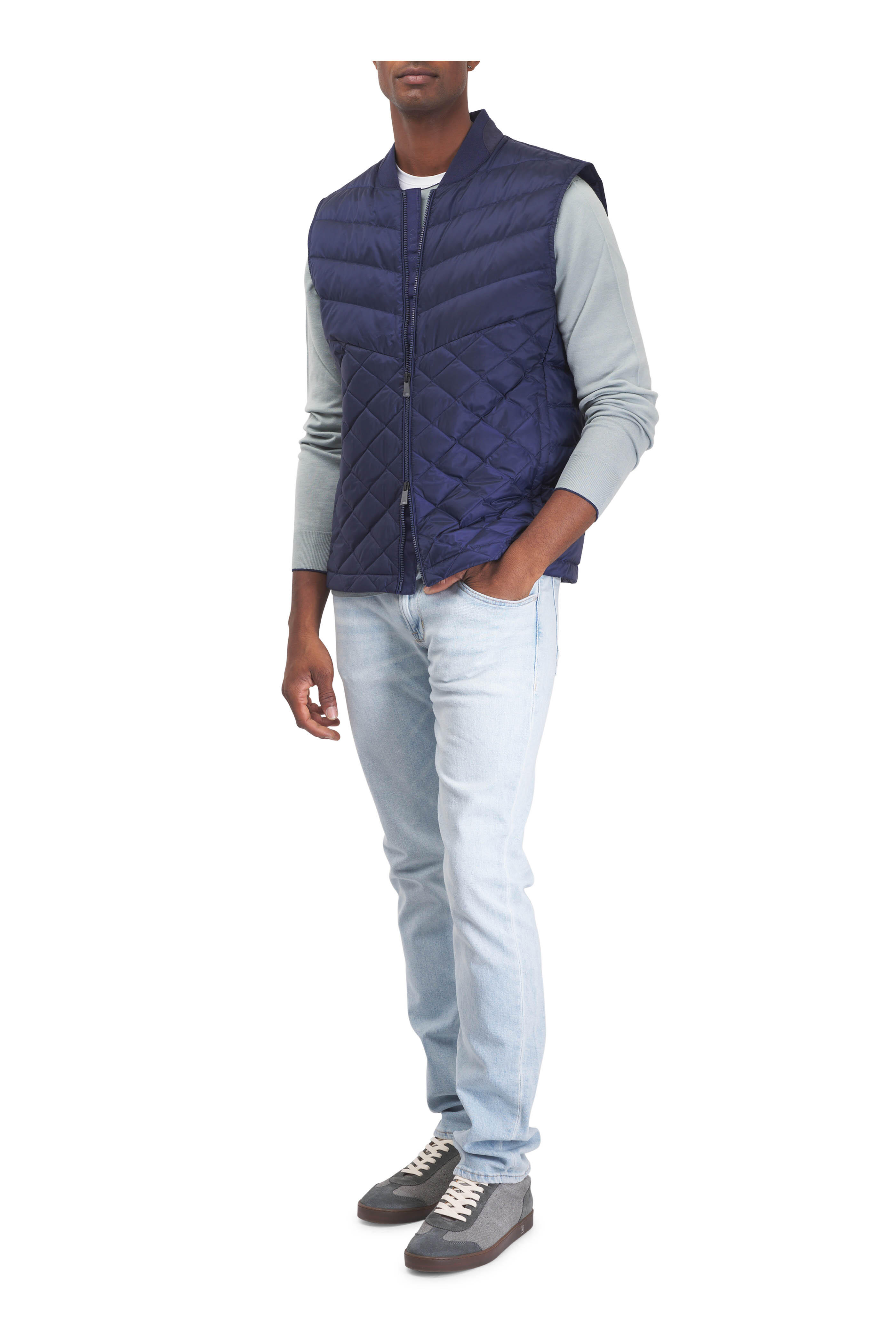 Canali - Sage Tipped Wool Jersey Crewneck Sweater