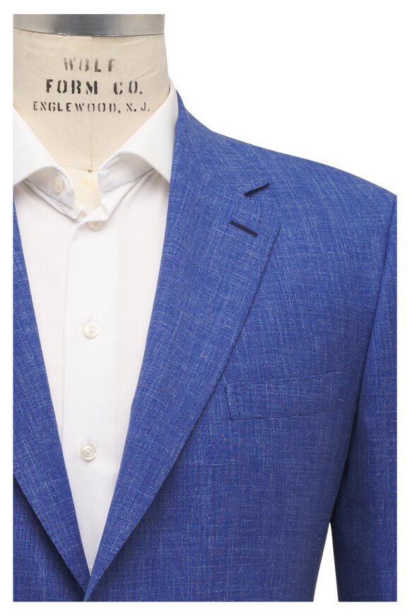 Brioni Solid Blue Wool, Silk & Linen Sportcoat - view 1