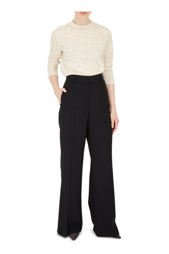 Akris - Black Wool Wide Leg High-Rise Pant