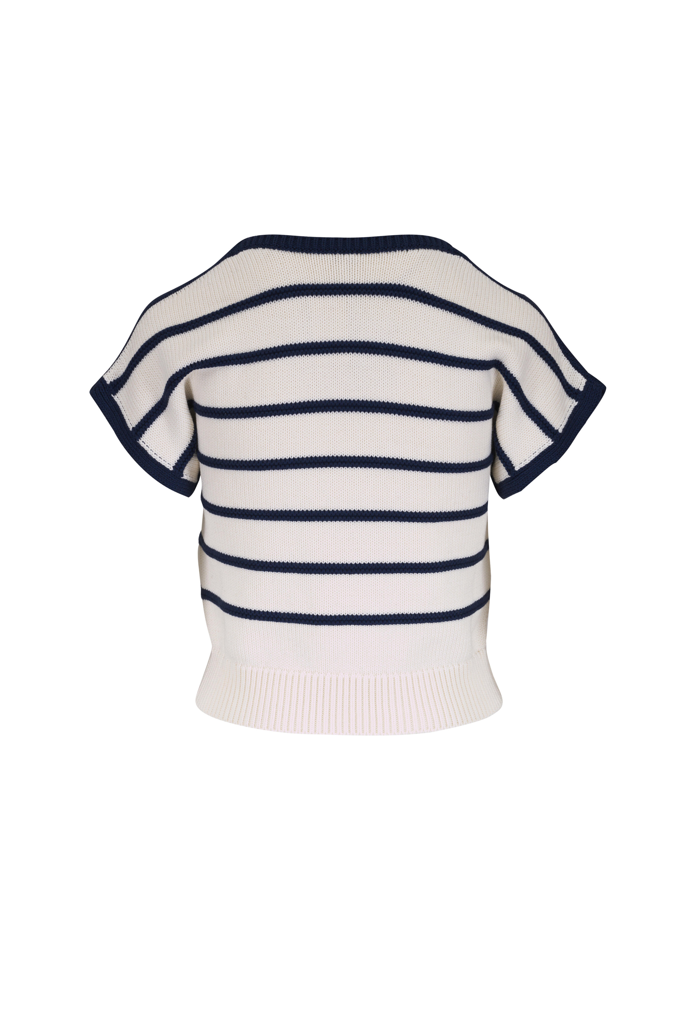 Loewe - Navy & White Stripe Short Sleeve Knit Sweater - view 3