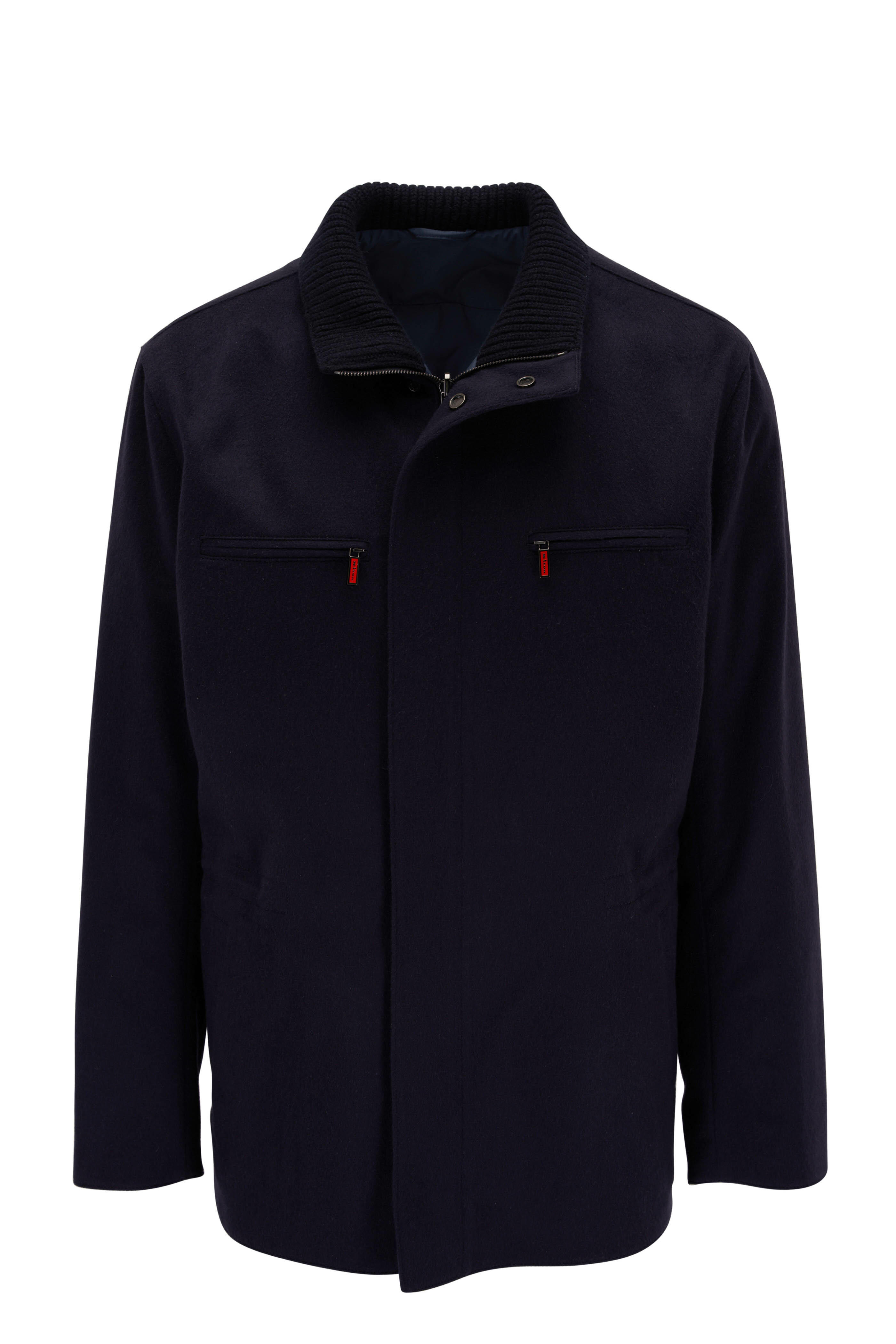 Kiton Navy Cashmere Reversible Overcoat Mitchell Stores