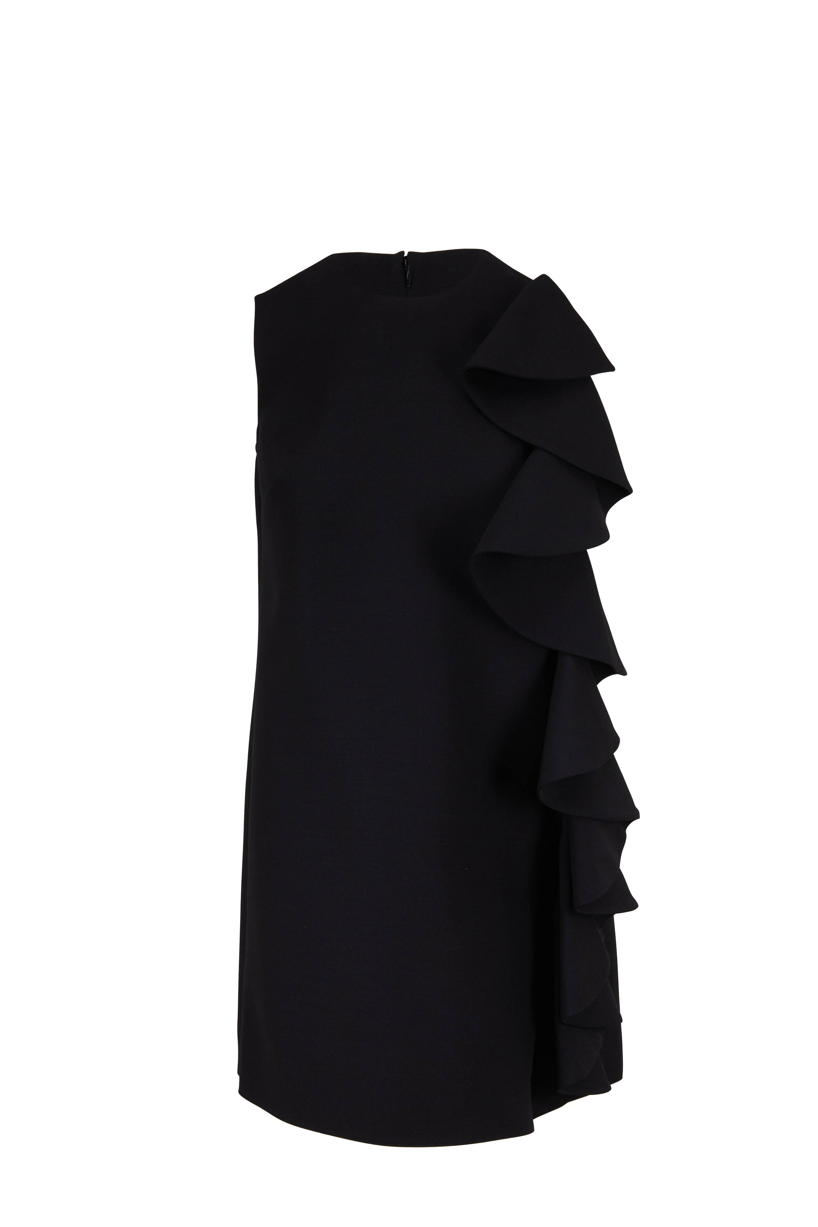perna / FRILL RIBBON VEST ブラック Valentino - Black Wool & Silk Ruffle Overlay Shift Dress