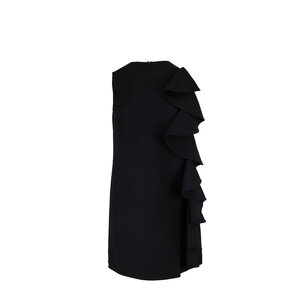 Valentino - Black Wool & Silk Ruffle Overlay Shift Dress