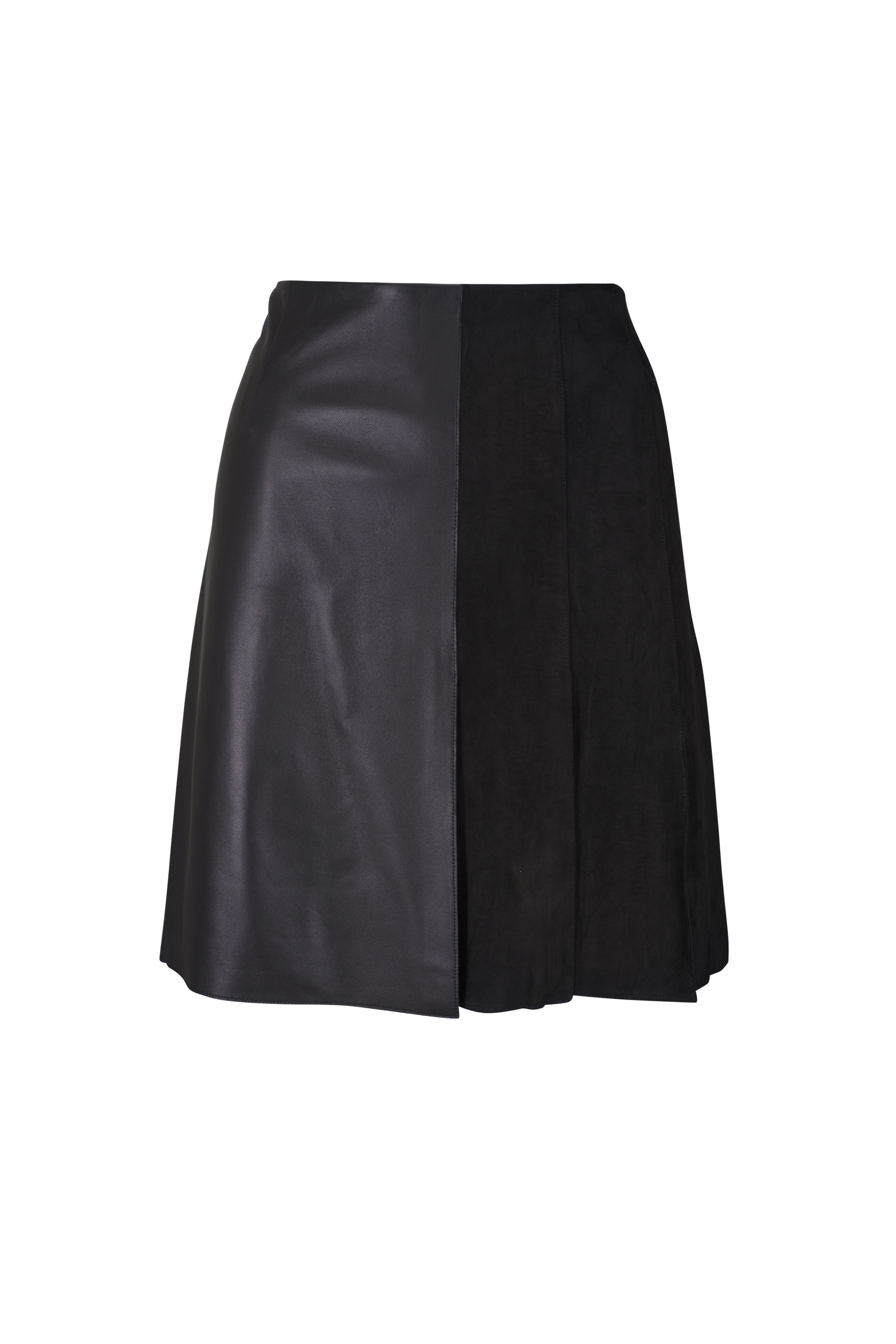 Akris - Black Leather & Suede Pleated Mini Skirt